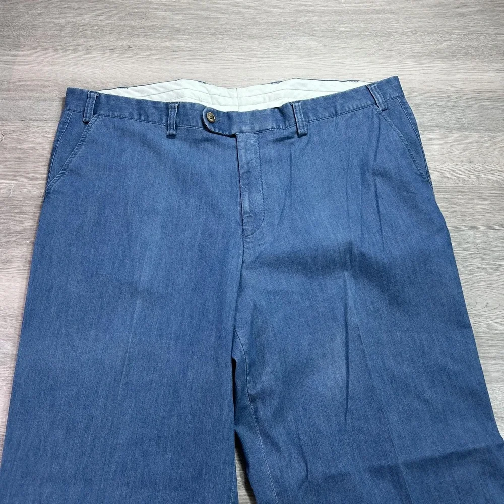 Maus & Hoffman Pants Mens 40x28 Blue Cotton Denim Chino Relaxed Fit Cuffed